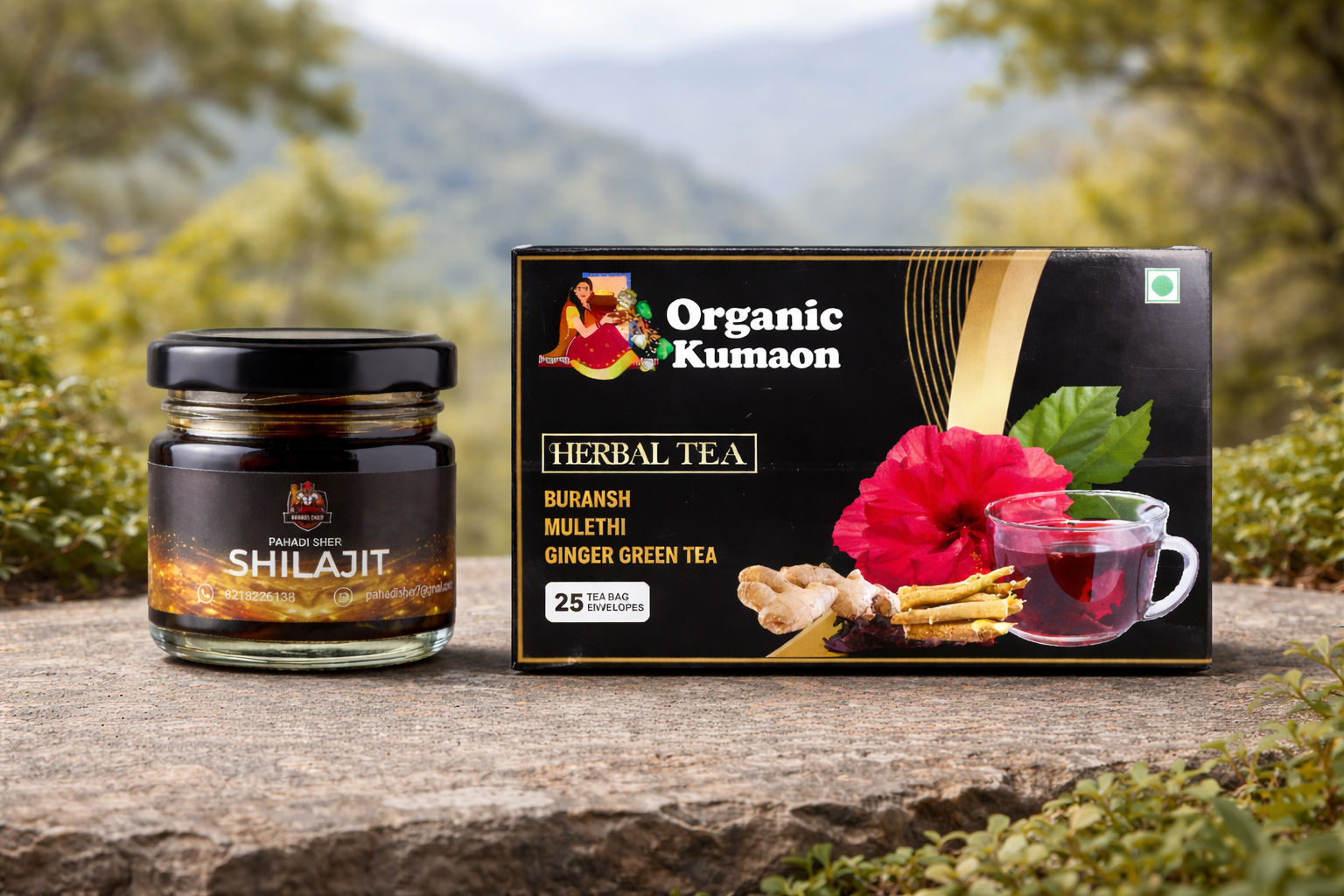 Pahadi Sher Wellness Combo – Shilajit (10 gm) + Buransh Herbal Tea (50 gm)